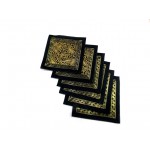 Indian Silk Table Runner with 6 Placemats & 6 Coaster in Black Color Size 16x62